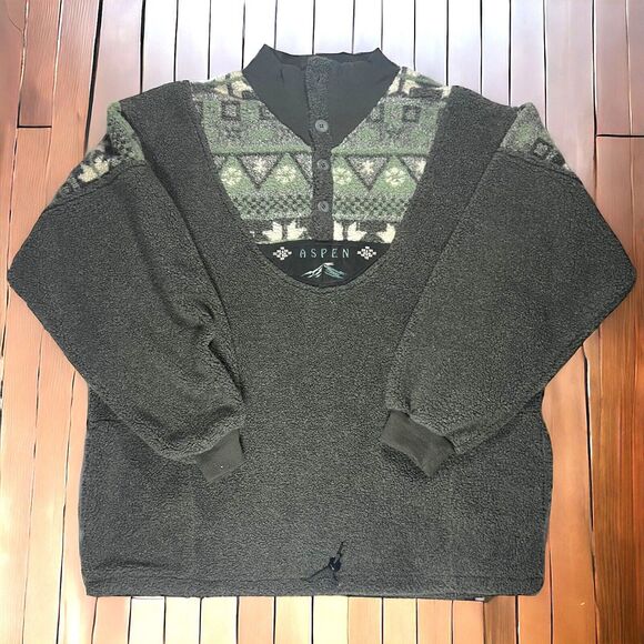 VINTAGE Aztec Fleece Size XL Aspen Embroidered 1/4 Zip Outdoor Hiking - Picture 2 of 8